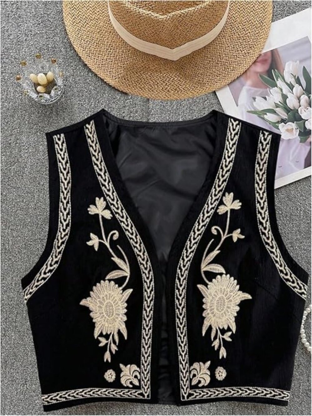 Women's Cowgirl Vest Western Outfit Linen Vest Embroidered Boho Tops
